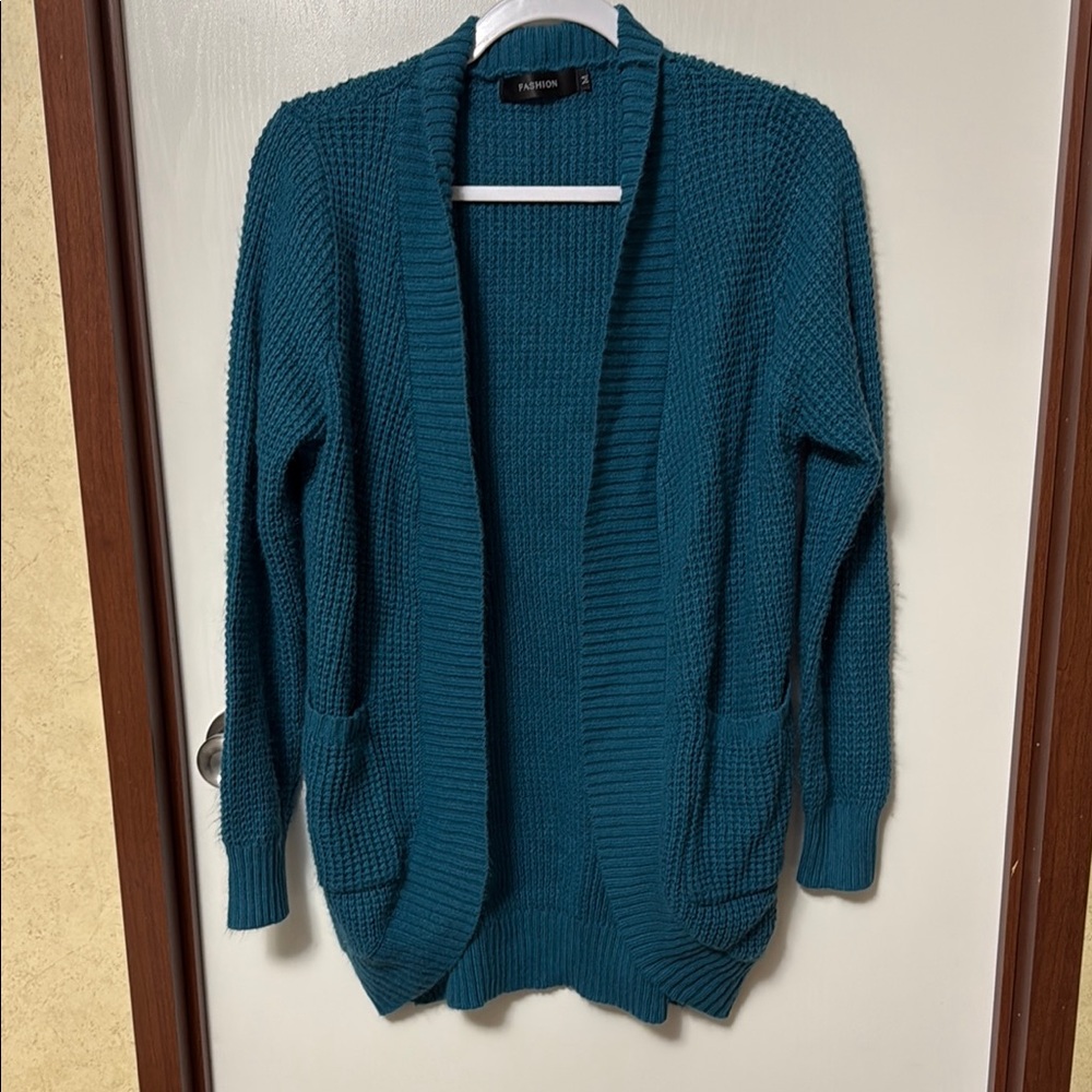 Fashion Teal Cardigan Sweater Size M